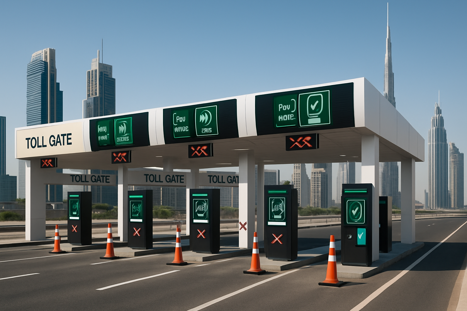 Modern toll gate with digital payment system in Dubai
