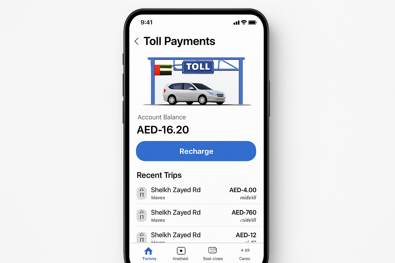 User-friendly toll payment app interface for UAE drivers